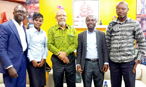 From left: Ibrahim Adjei (NPP), Annie Ampofo (TV Host), the writer, Andrew Kwasi Duroi (PPP) and  Alex Akuoku (NDC)