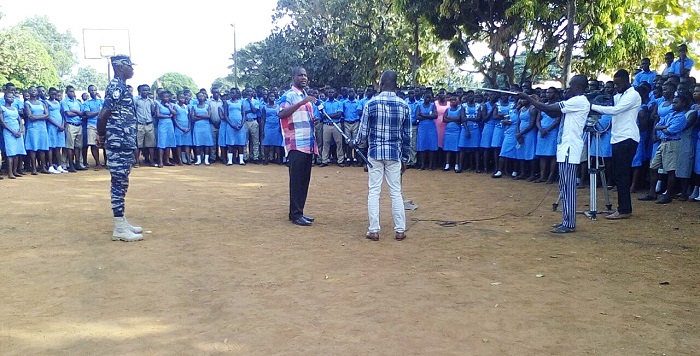 Jacob Osei Yeboah addressing Nkwanta SHS students. 