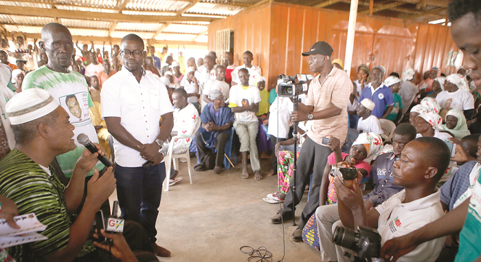  Mr Ivor Greenstreet (left) addressing CPP supporters at Walewale during his tour of the Northern Region