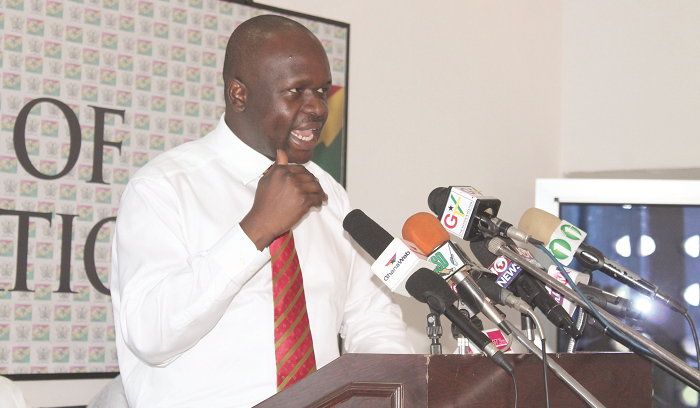 Dr Edward Kofi Omane Boamah  the Minister of Communications, speaking at the function. Picture: MAXWELL OCLOO