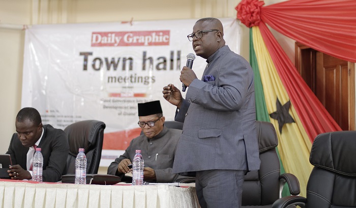 Prof. Omane-Antwi speaking at the Daily Graphic Town Hall meeting. Picture: DOUGLAS ANANE-FRIMPONG 