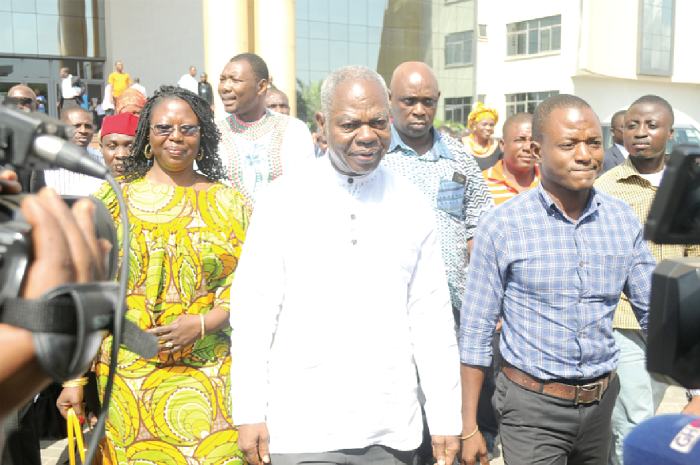  Dr Edward Mahama and other leading members of the PNC leaving the court premises yesterday.