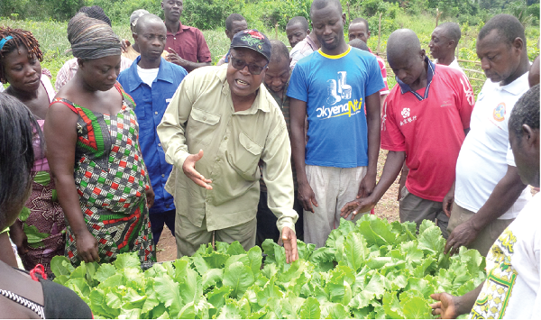 Dr Cornelius, UG, taking some beneficiaries through the training