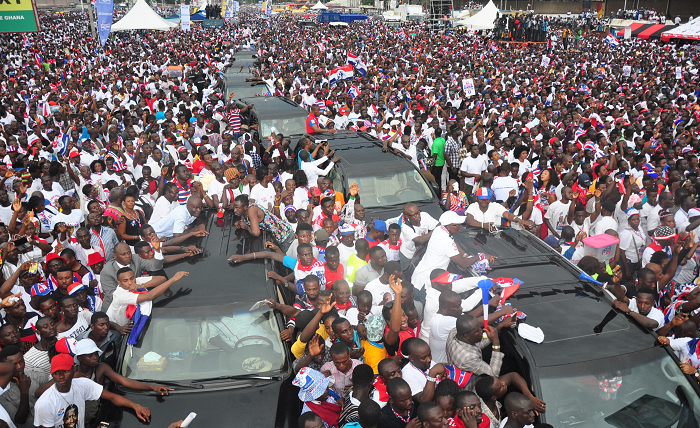  Akufo-Addo’s convoy entering the rally grounds at La Trade Fair Centre in Accra. Picture: SAMUEL TEI ADANO