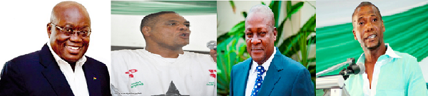 Nana Akufo-Addo (NPP), Ivor Greenstreet (CPP), John Dramani Mahama (NDC) and Jacob Yeboah (Independent candidate) respectively