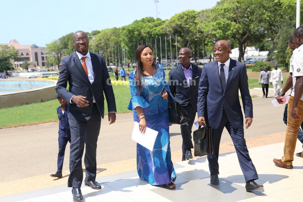  Mr Seth Terkper (right), the Minister of Finance, and his deputies on their way to Parliament House