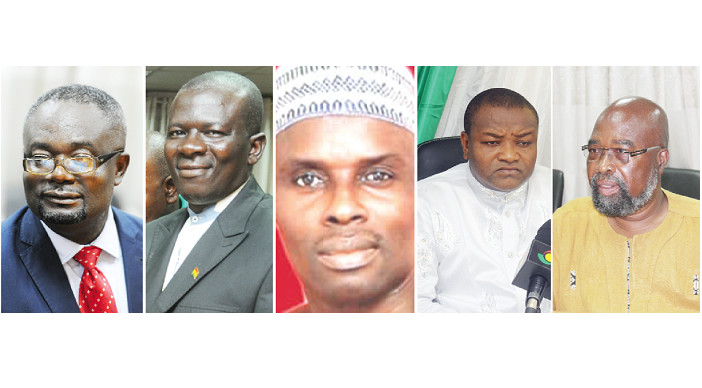 From left: Mr Kofi Akpalu — IPP, Dr Nana Agyenim Boateng — UFP, Mr Kwabena Adjei — RPD,  Mr Hassan Ayariga — APC,  Dr Henry Lartey — GCPP