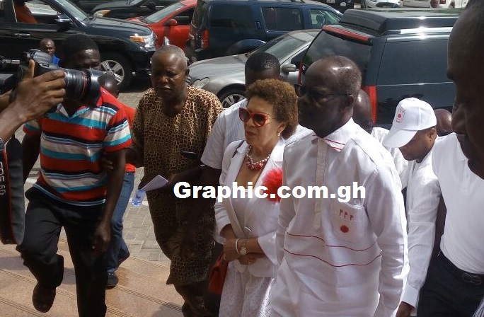 Dr Papa Kwesi Nduom and wife, Yvonne arriving at the court on Friday morning