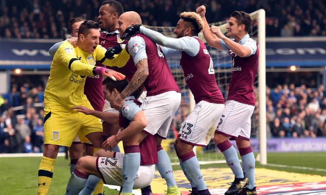 Jordan Ayew celebrates Villa's opener