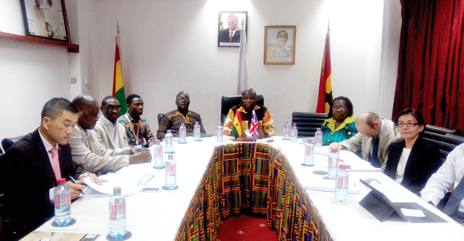 Mr Mark Badu Aboagye (head of table) addressing a business delegation from the United Kingdom.