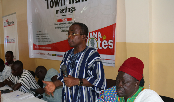 Mr yaw Boadu Ayeboafo speaking at one of the Town Hall meetings organized by Graphic Communication Group Ltd 