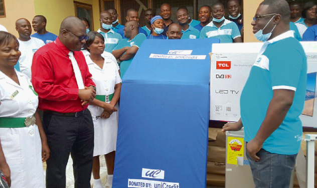  Mr PV Yeboah Asiamah (right) with Dr Amu Mensah during the presentation of the items to the hospital