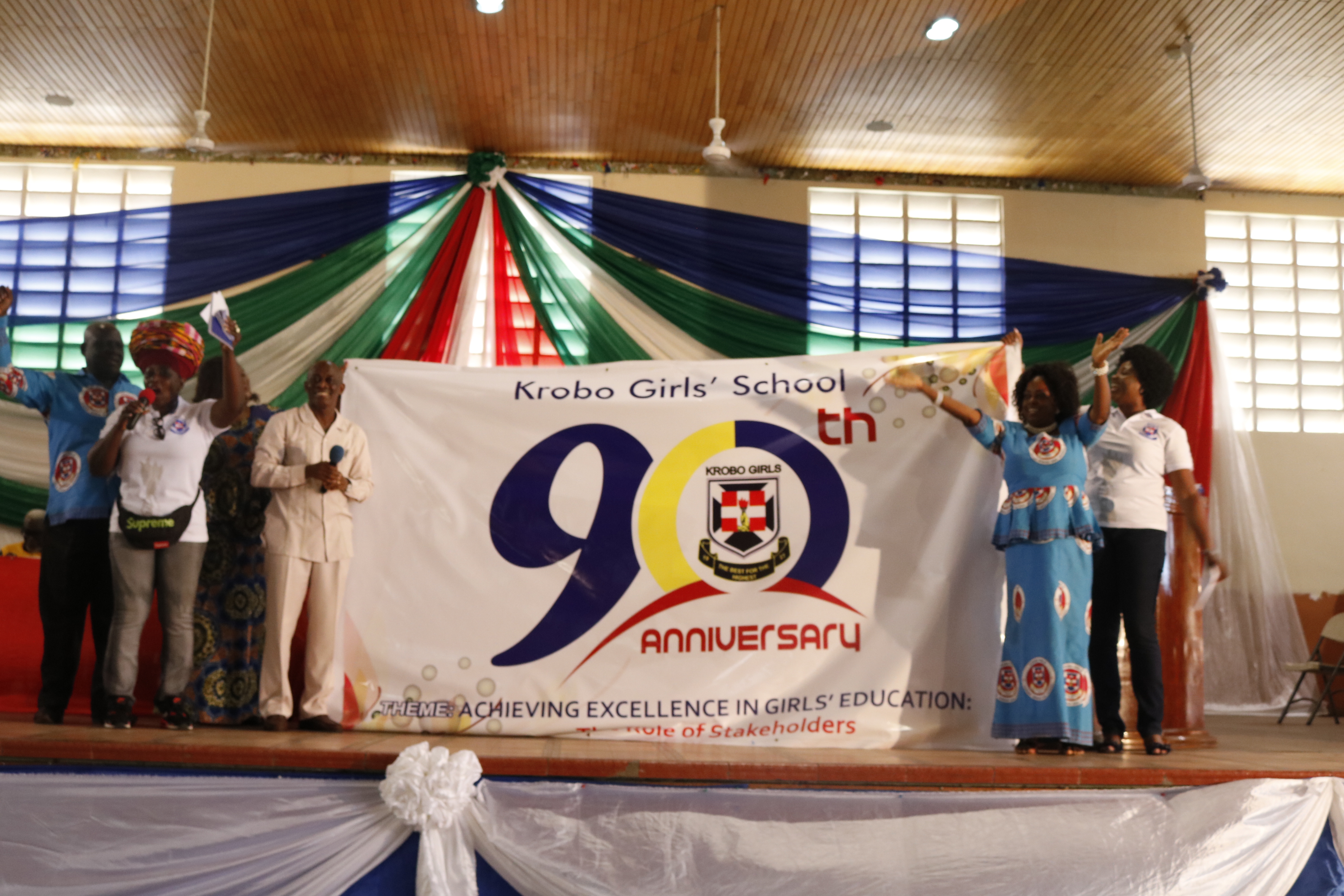 The Minister of Finance, Mr Seth Terpker, launching the 90th anniversary of the school. With him are other dignitaries, including the Headmistress of the School, Madam Cecilia Obenewaa Appiah, (2nd right)