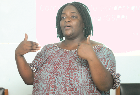 Ms Kinna Likimani, a member of the Women’s Manifesto Coalition (WMC), making a presentation on the scorecard. Pictures: EMMANUEL QUAYE