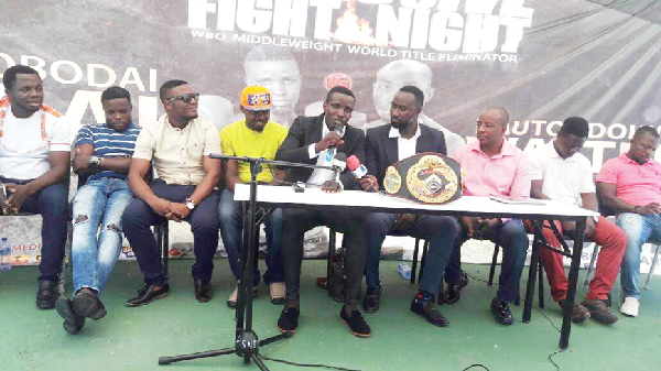 Obodai Sai (middle) addressing the press at the launch