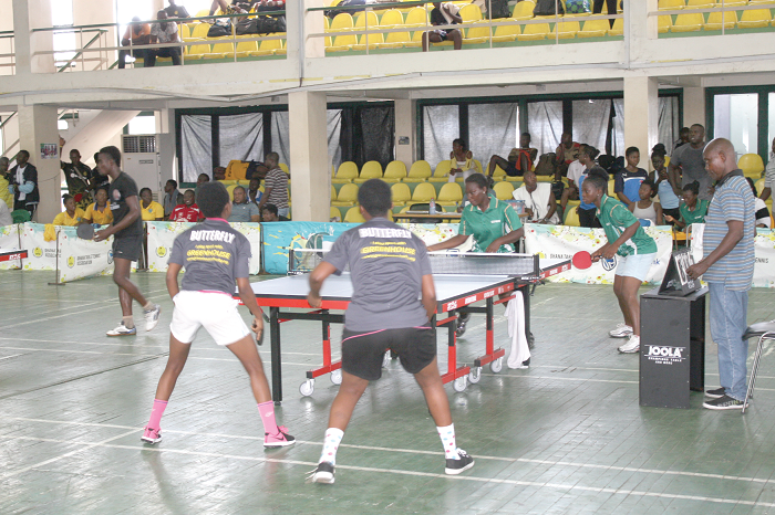 The ladies from team coaxh Addo and the Ghana Army square off in the doubles competition 