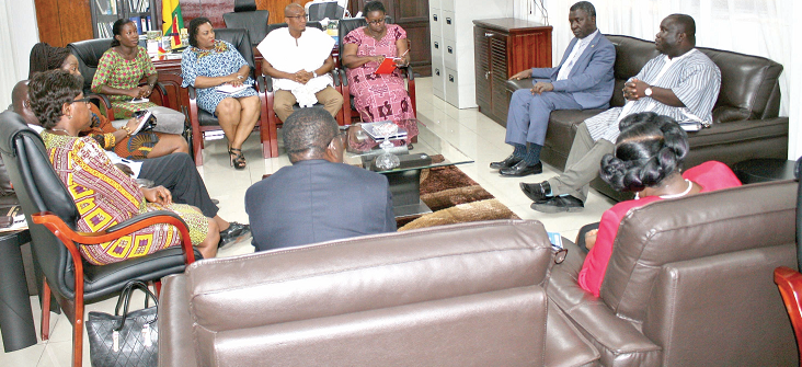  Professor Frimpong Boateng (2nd right) with members of the Steering Committee of the Media Coalition Against Galamsey when they paid a courtesy on him at his office in Accra