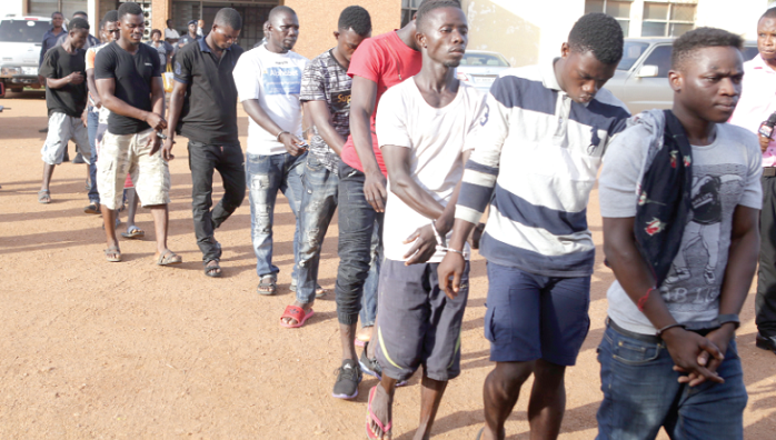 The Denkyira-Obuasi murder suspects entering the court premises in Accra for trial. Picture: EMMANUEL ASAMOAH-ADDAI