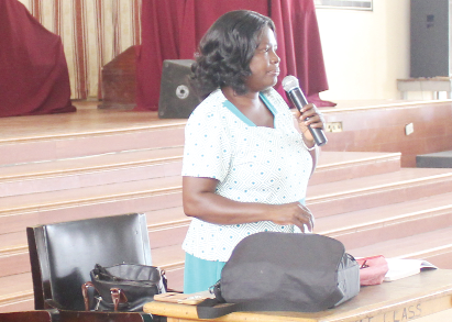 Madam Doris Owusu speaking to the pupils during the counselling session