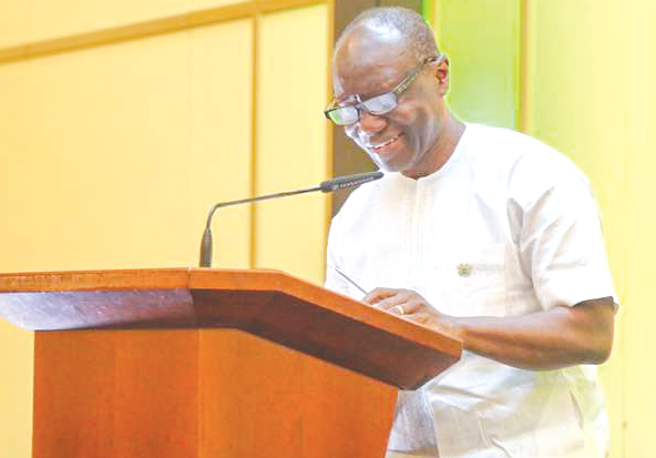 Mr Ken Ofori-Atta, the Minister of Finance, addressing some members of the Ghanaian community in Germany