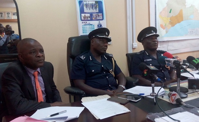 COP Christian Tetteh Yohonu (right), the Director-General in charge of Police Operations, speaking at the press conference