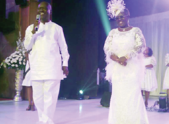 Mr K. T. Dadzie acknowledging his wife, Mrs Gifty Affenyi-Dadzie, on the occasion of her 60th birthday in Accra yesterday