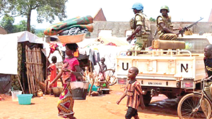 • UN peacekeepers run regular patrols in Bria