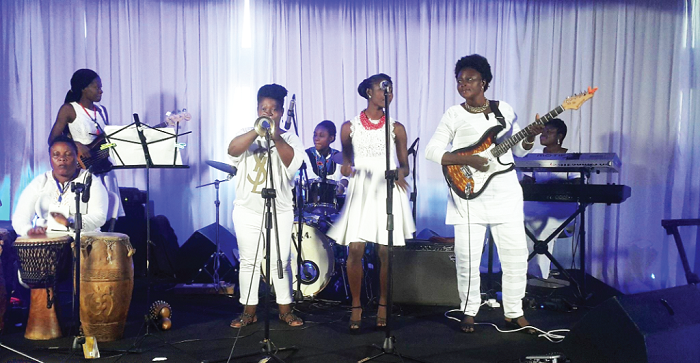•The Les Femmes band in action.