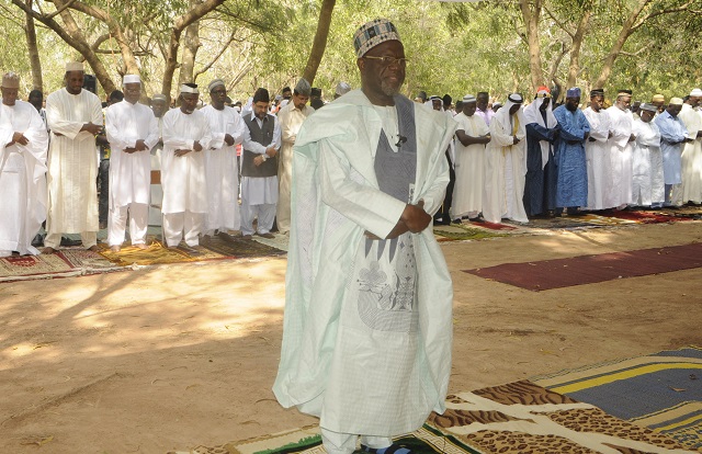 The Ameer and Missionary in charge of the Ahmadiyya Muslim Mission in Ghana, Alhaj Maulvi Mohammed Bin Salih, officiating at a prayer session