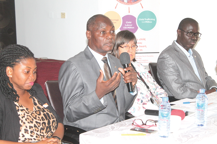 Mr Dickens Thunde (2nd left) addressing participants in Accra. Those with him are Mr Sagane Thiaw (right), Ms Esther Lehmann-Sow (2nd right) and Ms Irene Sawerteh (left). Picture: EDNA ADU-SERWAA
