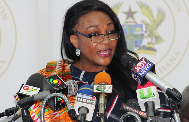 Ms Otiko Afisa Djaba, Minister for Gender, Children and Social Protection addressing a press conference in Accra