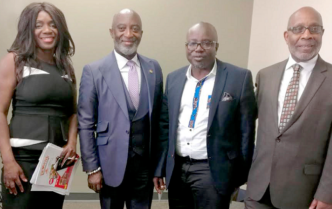Mr Yofi Grant (second from left) in pose with Ms Florence Torson-Hart, President of the US Ghana Chamber of Commerce and Mr Akwasi Agyemang, CEO, Ghana Tourism Authority 