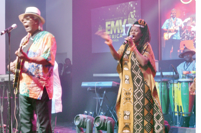 • A section of the Osibisa band on stage at the Kempiski Hotel