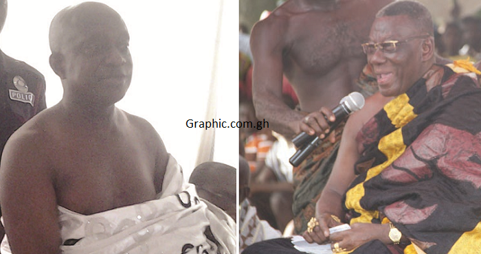 Simon Osei-Mensah paying homage to Daasebre Osei Bonsu II , the Mamponghene