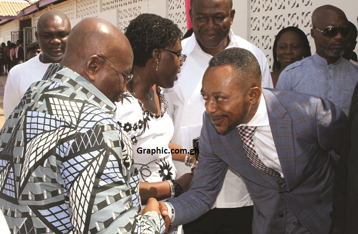  President Akufo-Addo (left) being welcomed by Prophet Owusu Bempah to his church in Accra. 
