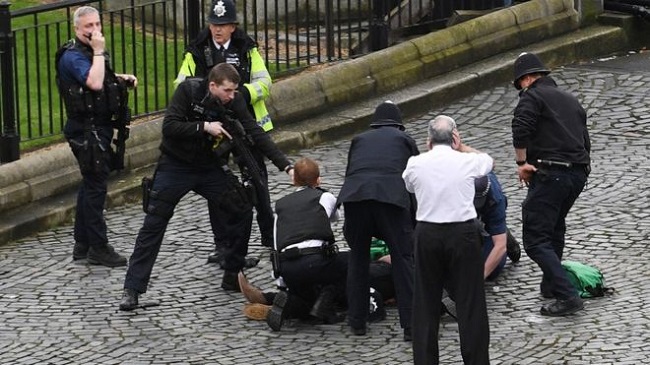 A woman has died on Westminster Bridge in central London in what police are treating as a terrorist incident