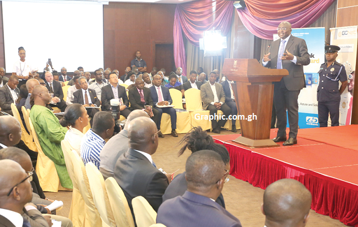  Vice President Alhaji Mahamudu Bawumia speaking at the Ghana Economic Outlook and Business Strategy Conference in Accra. Picture: SAMUEL TEI ADANO