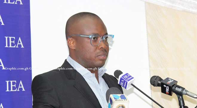 Paul Adom-Otchere giving a brief background of the documentary before it was shown. Pictures: BENEDICT OBUOBI 