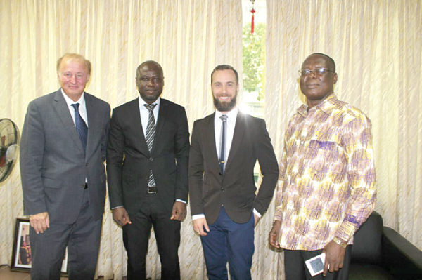  Mr Bertrand Walle (1st left), a seasoned food expert from Canada, with Mr Mark Badu-Aboagye (2rd left) and Mr Stephen Normeshie (1st right)