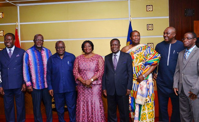 President Akufo-Addo with members of the new board including the chairman, Mr Hackman Owusu-Agyemang (2nd left)