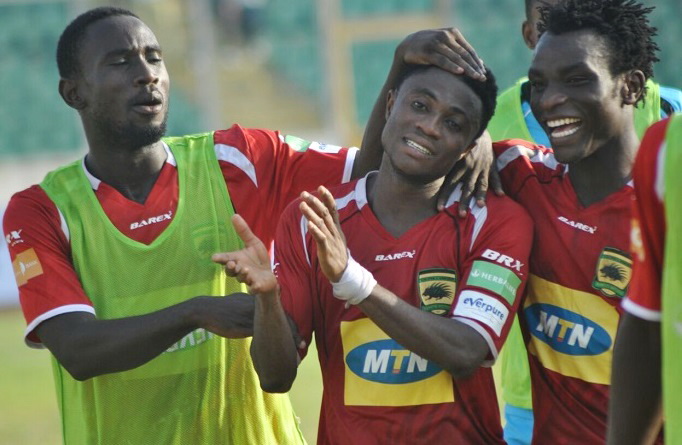 Players of Kotoko celebrating their victory against Elmina Sharks. Picture: EMMANUEL BAAH