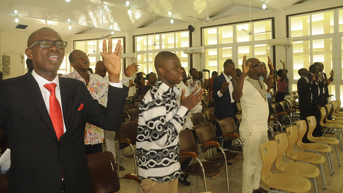  Some members of the Ghana School of Law Christian Fellowship praying.
