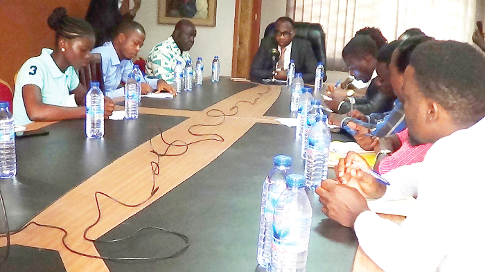 Mr Bright Appiah, Chairman of the  Ghana National Education Campaign, addressing the press. Picture: INNOCENT K. OWUSU.