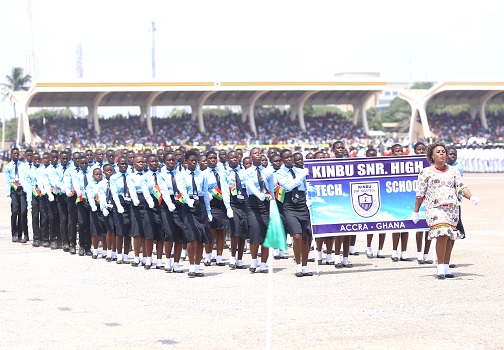 Students of the Kinbu Senior High Technical school marching at the Black Star Square