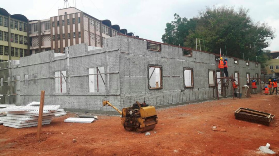The front view of the uncompleted facility which is at the lintel level