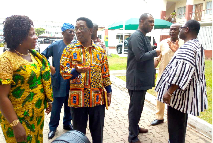 Dr Matthew Opoku Prempeh (third right) interacting with Prof. Sylvester Archio, (right) Vice Chancellor of the Accra Technical Univeristy and Country Representative of the association 