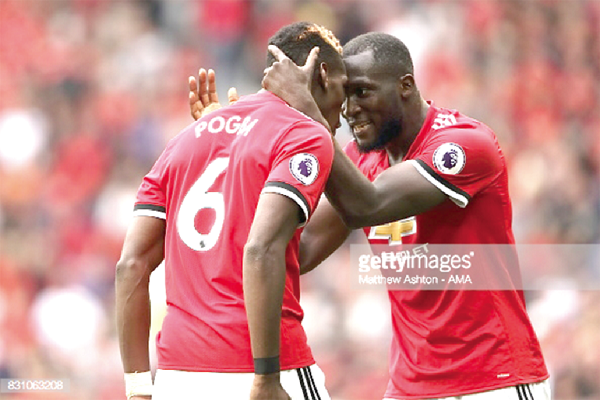 Paul Pogba(left) and Romelu Lukaku celebrating one of their goals. 