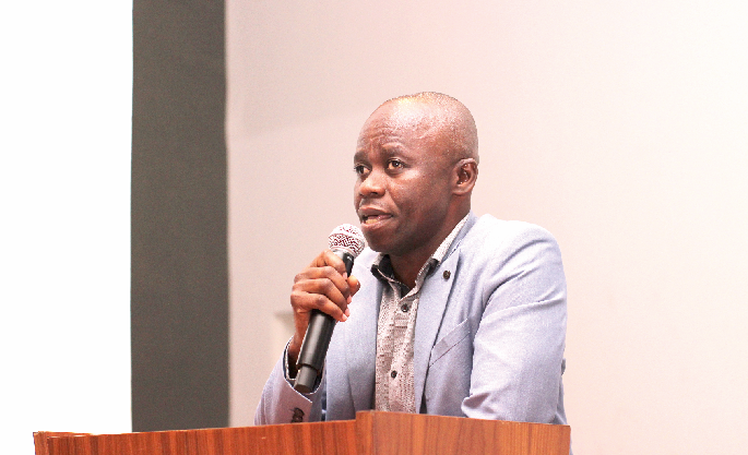 Dr Bernard Asibri , the Manager of the Ghana Radio Astronomy Observatory Centre, speaking at the press briefing. Picture: NII MARTEY M. BOTCHWAY