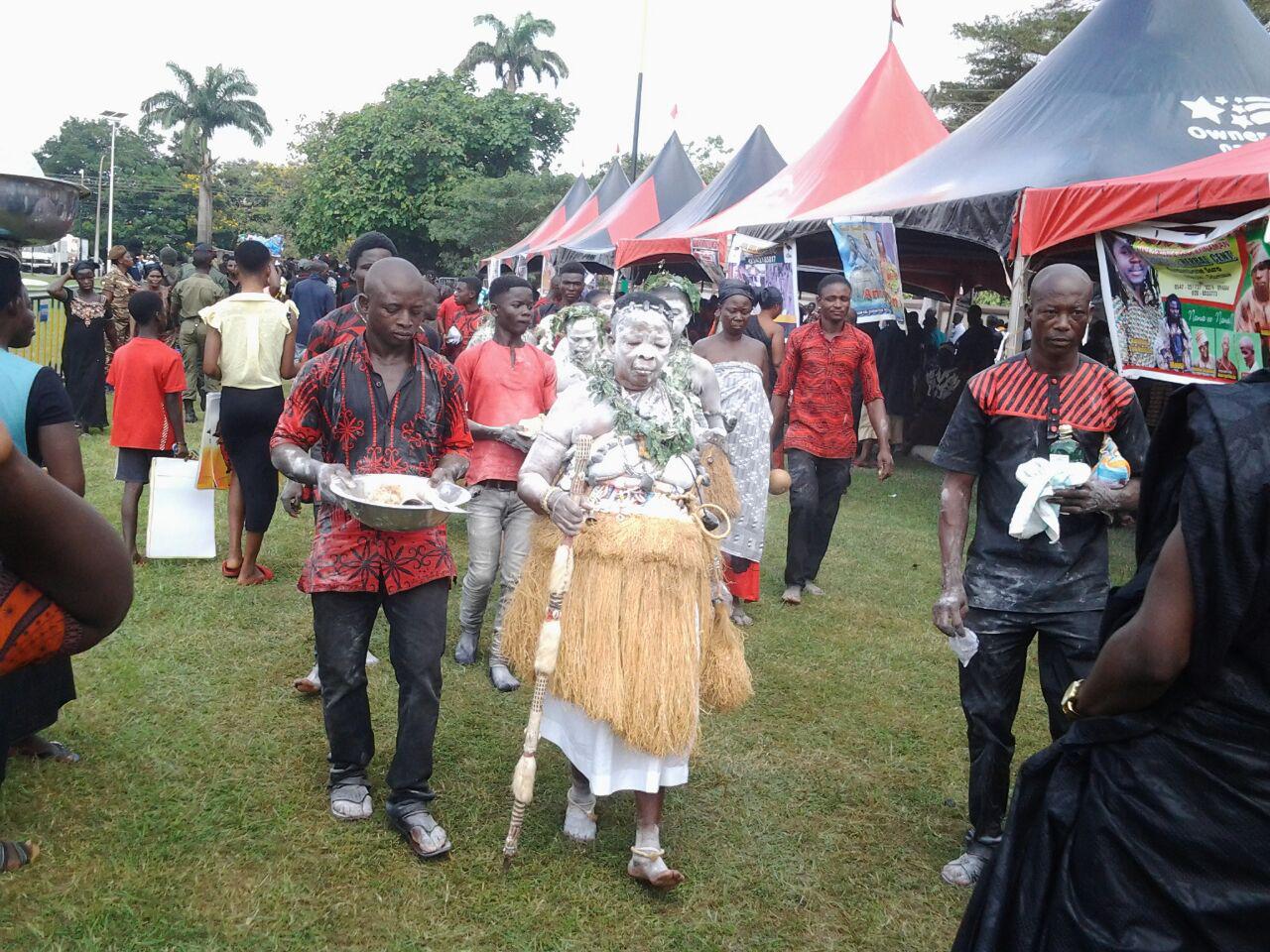 Traditional priests from all walks of life converged at the Manhyia Palace in Kumasi on Friday to kick start the final funeral rites of the late Asantehemaa, Nana Afia Kobi Serwaa Ampem II. PICTURES BY KWADWO BAFFOE DONKOR