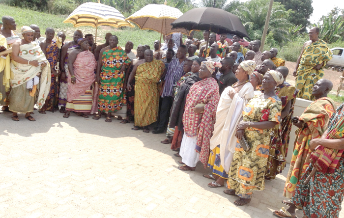 Mr Dzamesi (in smock) with the paramount chiefs, queens, elders and Council of State member, Nana Owusu Akyaa Brempong